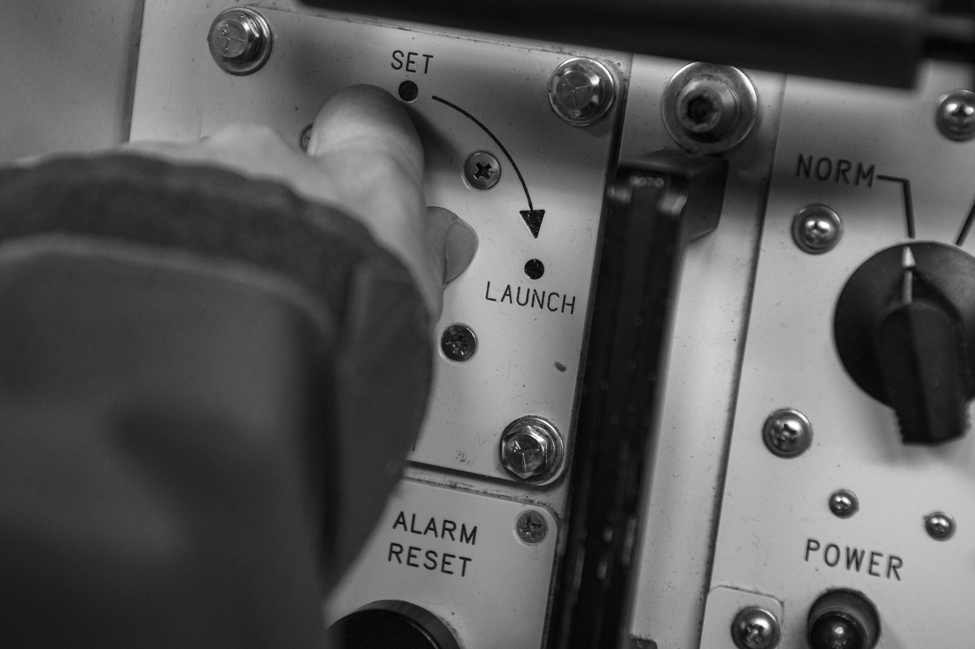 A missile combat crew commander performs a simulated key launch turn of the Minuteman III nuclear weapon system in Nebraska, April 11, 2017. (U.S. Air Force photo by Staff Sgt. Christopher Ruano